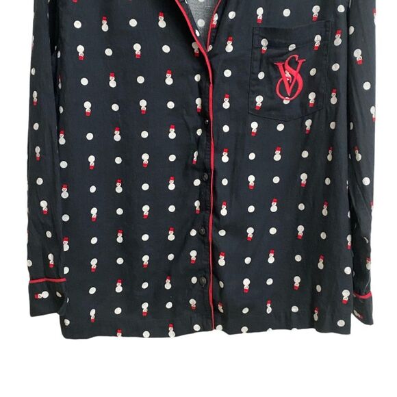 Victoria's Secret Snowman Pajama Top Women's Size M Black White Red Coquette - Picture 6 of 12